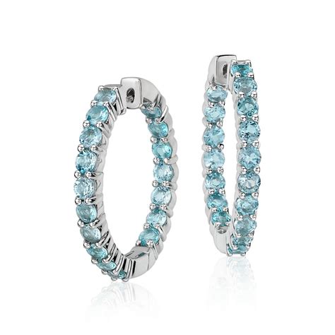 Swiss Blue Topaz Hoop Earrings in Sterling Silver (3mm) | Blue Nile