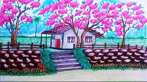 Simple Village Scene Drawing