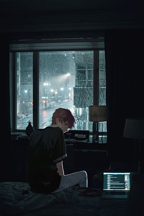 Sad Anime Boy, aesthetic, rain, depressed, anime boys, window, lonely ...