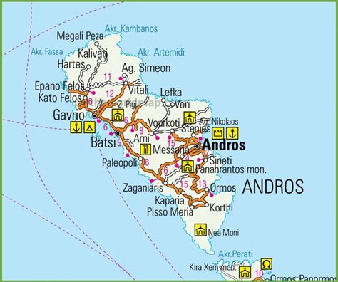 Andros road map - Ontheworldmap.com