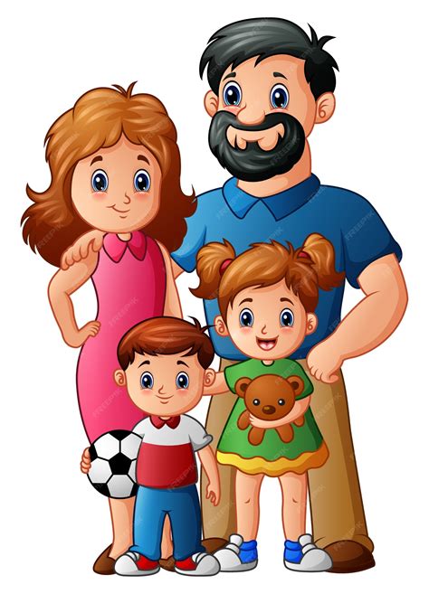 Ilustración de vector de dibujos animados de familia feliz | Vector Premium