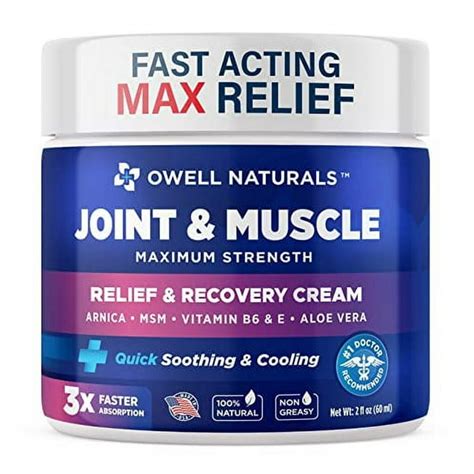 Owell Naturals Joint & Muscle Cream - All-Natural- Maximum Strength Relief & Recovery for Back ...