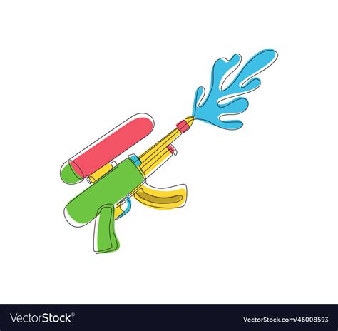 Single one line drawing water gun plastic summer Vector Image