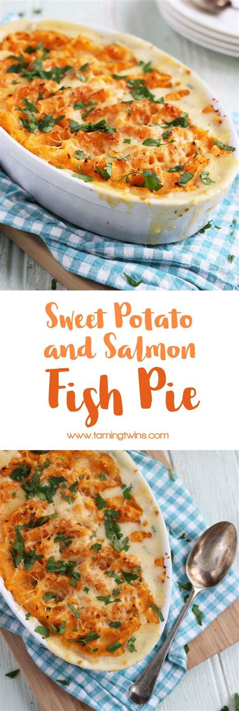 A tasty, family friendly sweet potato fish pie. Made with delicious salmon, prawns and parsley ...