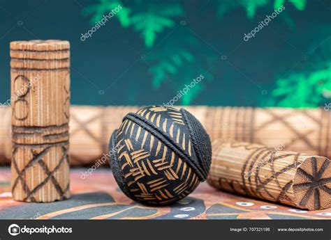 Musical Traditional Ethnical Tribal Rhythmic Idiophones Made Wood Some Grains — Stock Photo ...