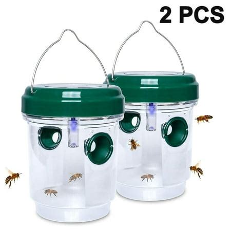 2 Pack Solar Wasp Traps Hanging, Solar Powered Wasp Killer with UV LED Light, Reusable Bee ...