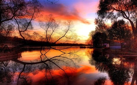 autumn, Sunset, Pond, Lakes, Reflection Wallpapers HD / Desktop and ...