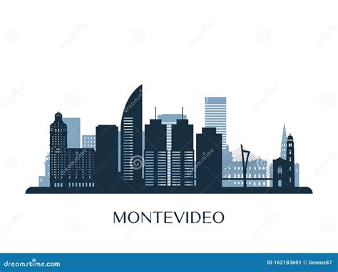 Montevideo Skyline, Monochrome Silhouette. Stock Vector - Illustration of isolated, building ...