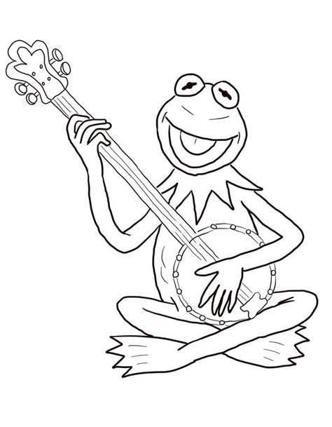 Kermit the Frog Playing Banjo Coloring Page - Free Printable Coloring ...