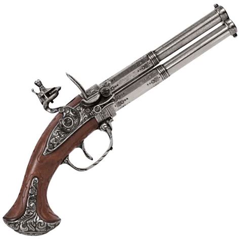 Double Barrel Revolving Wood Grip Flintlock Pistol