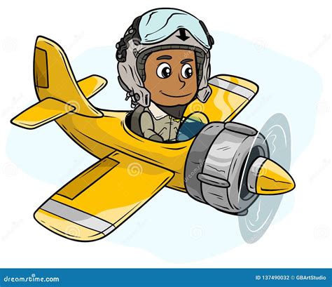 Cartoon Pilot Boy On A Airplane Flying Vector Illustration | CartoonDealer.com #72222680