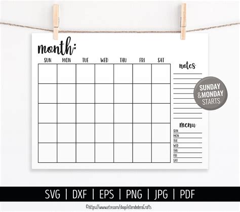 Free Svg Calendar Template