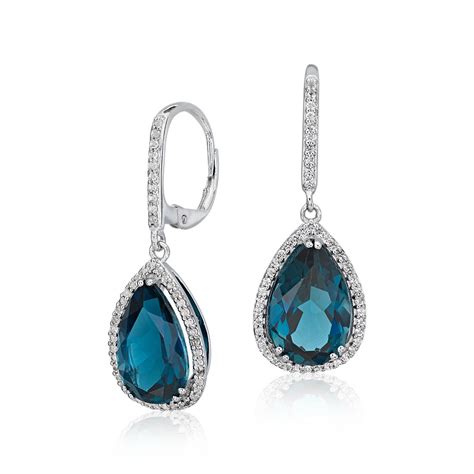 London Blue Topaz Elegant Halo Drop Earrings in Sterling Silver (14x9mm) | Blue Nile