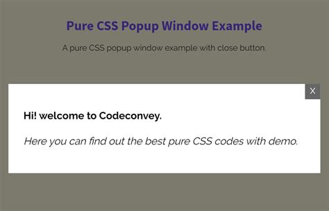 Pure CSS Popup Window With Popup Close Button