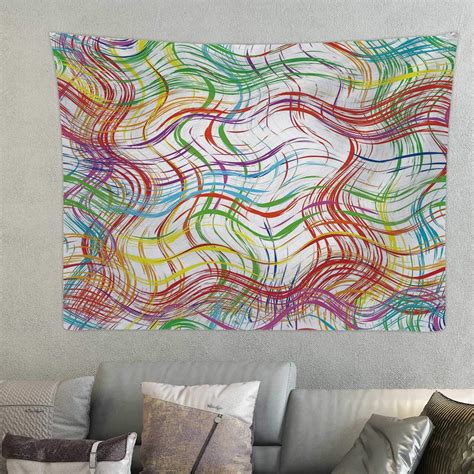 Amazon.com: Hitecera ,Tapestry Wavy Thin Stripes Colorful Pattern Geometric Elements Grid with ...