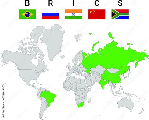 Map of BRICS countries with flags Stock Vector | Adobe Stock