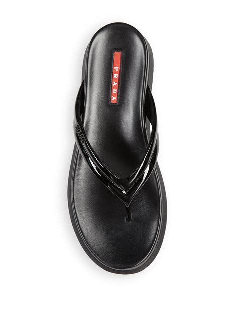 Prada Patent Leather Flip Flops in Black - Lyst