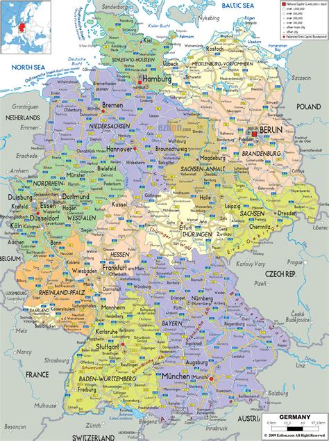 Detailed Political Map of Germany - Ezilon Maps