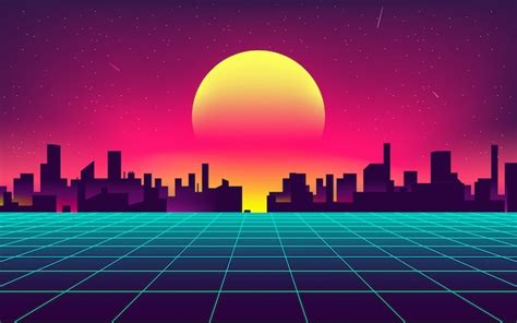 Premium Vector | Synthwave night city background