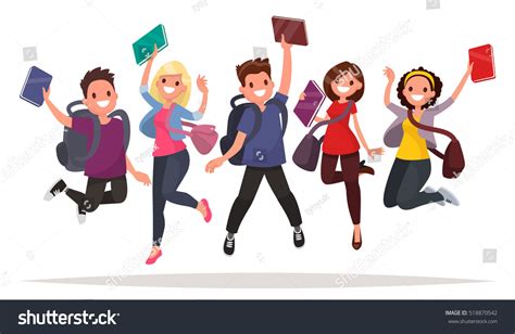 Happy Group Students Jumping On White Stock Vector (Royalty Free) 518870542 | Shutterstock