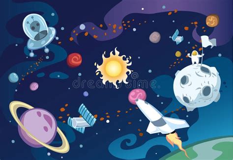 Galaxy Cartoon Illustration Stock Illustration - Illustration of mars, earth: 86749547