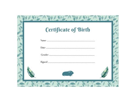 Guinea Pig Birth Certificate Printable PDF A4 Download Instant Print at Home Template - Etsy