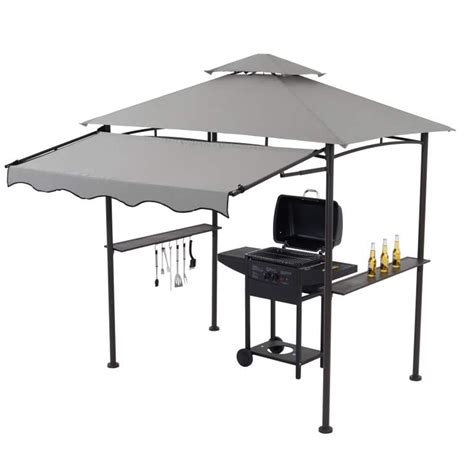 Buy Double Tiered Grill Gazebo 8x8ft, Outdoor BBQ Patio Canopy Tent with Stretchable Side Awning ...