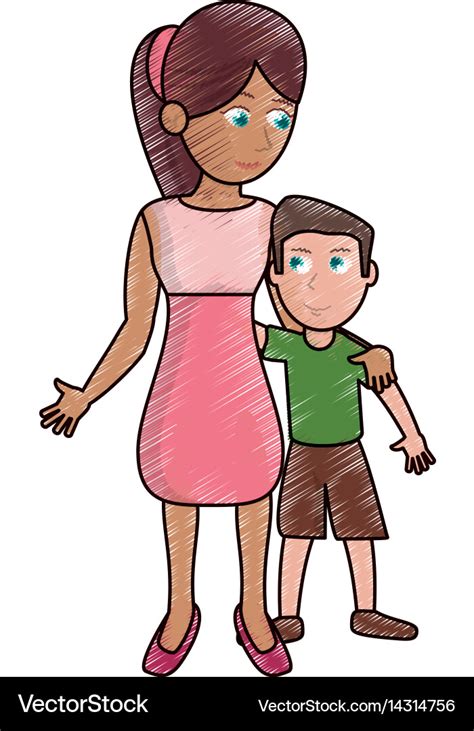 Drawing mother hugging son lovely Royalty Free Vector Image