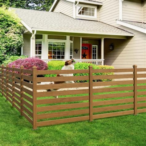 LUE BONA Ares 38 in. x 46 in. Brown Garden Fence W/Post And No-Dig Steel Cone Anchor Recycled ...