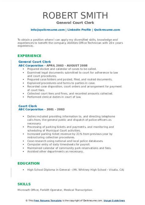 10+ Court Clerk Resume Samples & Templates for 2025