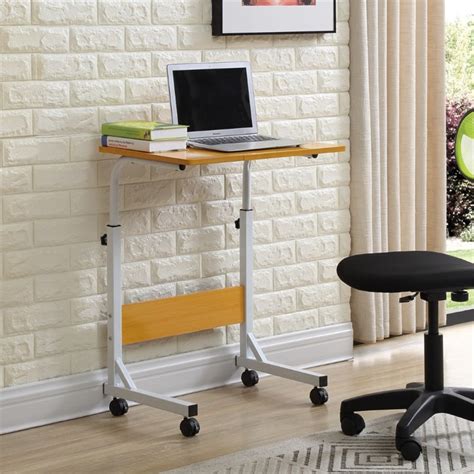 Hodedah Adjustable Height Wood Top Laptop Desk on Wheels in Beech ...