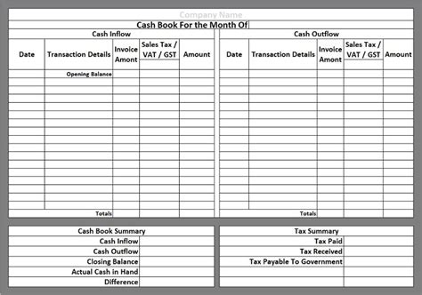 Ready-To-Use Cash Book Template in Excel - MSOfficeGeek