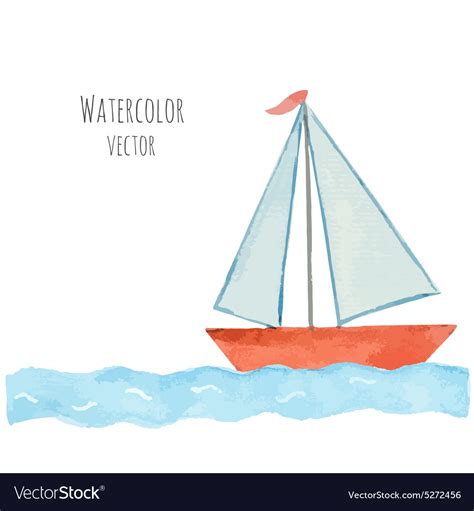 Watercolor boat with a flag on the blue waves Vector Image