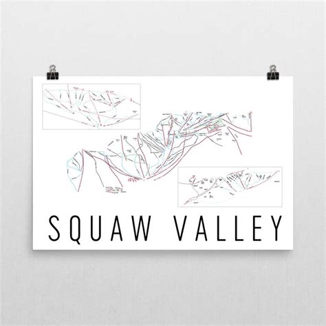 Squaw Valley Ski Map Art, Lake Tahoe, Squaw Valley California, Squaw ...