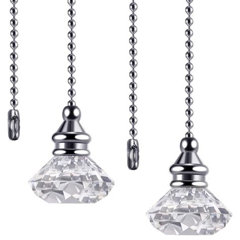 2 Pcs Crystal Pull Chains Ceiling Fan Chain Extension Fan Pull Chain Pendant 50cm Ceiling Fan ...