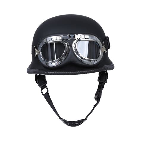 WWII Style BLACK German Motorcycle Half Helmet Chopper Biker Pilot Goggles P7H3 | eBay