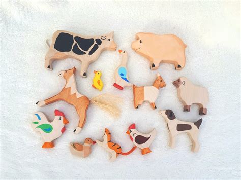 Set of farm animals Wooden animal figurines Eco friendly gifts for kids ...