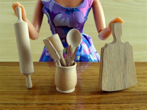 Lot of Barbie Doll Kitchen Accessories Wooden utensils in