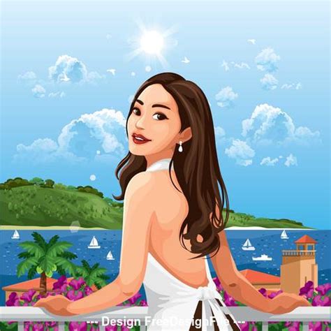 Woman travel cartoon illustration vector free download