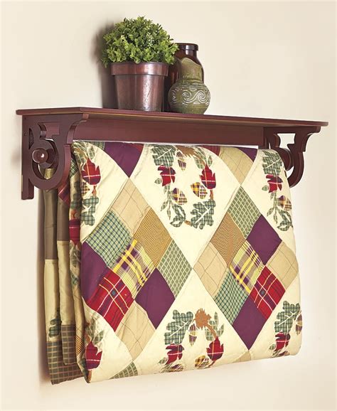 Deluxe Quilt Rack Wall Hanging with Shelf - Walnut - Walmart.com