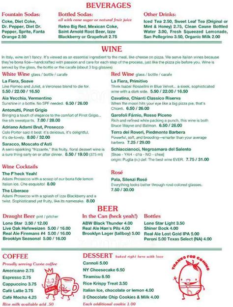 Menu at Home Slice Pizza restaurant, Austin, S Congress Ave