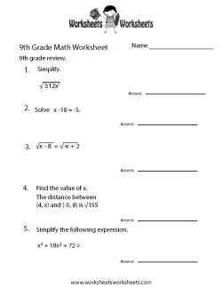 9th Grade Math Worksheets | Worksheets Worksheets