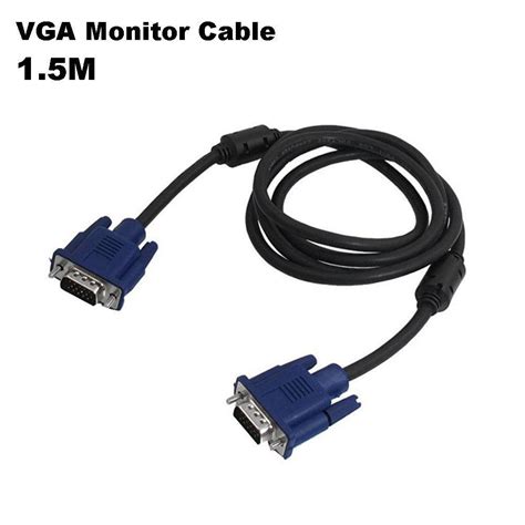 1.5M Black Blue VGA 15 Pin Male to Male Plug Computer Monitor Cable ...