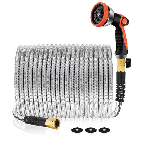 Garden Hose 100 ft - Metal Hose Stainless Steel Water Hose Flexible Heavy Duty Garden Hose ...