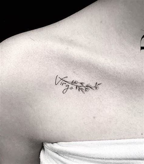 A small Virgo tattoo under the collar-bone by @dreamworxink - Unique Virgo tattoos from bold to ...