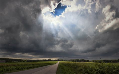 Download Landscape Road Field Sunbeam Sunshine Cloud Nature Sky HD Wallpaper