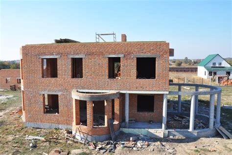 Built Residential Brick House. House Construction Site Stock Image - Image of construction ...