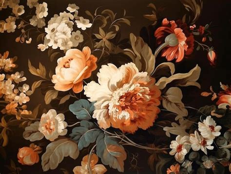 Premium AI Image | Baroque art style blossom high quality A floral wallpaper with a floral pattern