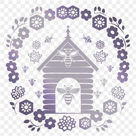 Premium PSD | Psd vector bee house folk art with bee skep frame and honeycomb symbol die cut ...