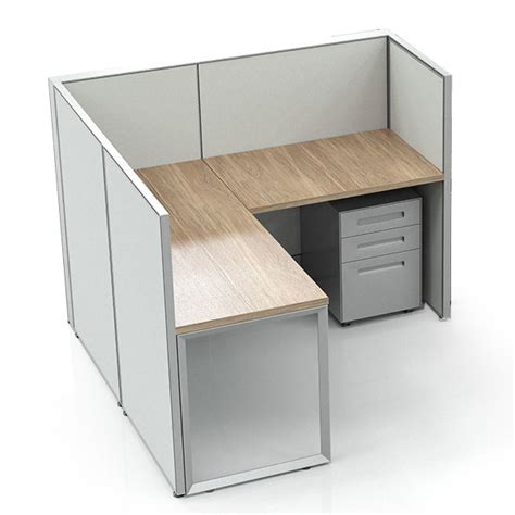 L Shaped Office Cubicle Workstation Desk with Drawers